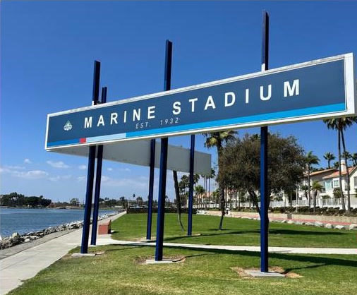 New Marine Stadium sign in Long Beach, 2026